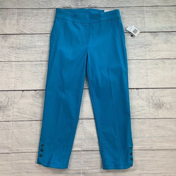 SlimSation Ankle Pants sz 6 Bright Blue Stretch Pull on Inseam 24" New NWT - Picture 1 of 10